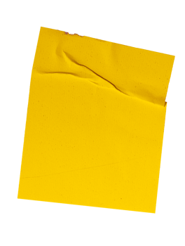 Blank crumpled yellow sticker paper note cutout with transparent background, providing copy space for text or design office elements png
