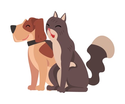 Funny Cat and Dog Sitting Together, Happy Pets Animals Characters are Best Friends illustration vector