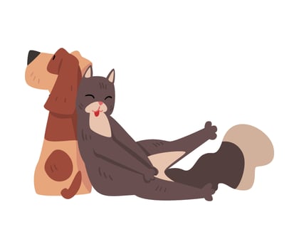 Funny Cat Sleeping on the Dog, Happy Pets Animals Characters are Best Friends illustration vector