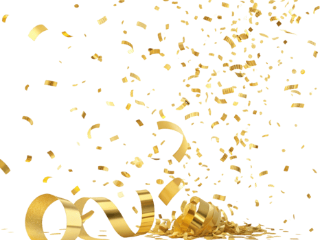 Golden confetti swirls in air creating joyful celebration atmosphere filled with excitement and cheer png