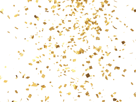 Golden confetti falls gracefully, creating vibrant atmosphere of celebration and joy, perfect for festive occasions and special events png