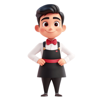 3D Cartoon Waiter in Restaurant Uniform png