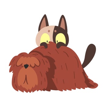 Cat and Dog, Funny Pets Animals Characters are Best Friends illustration vector