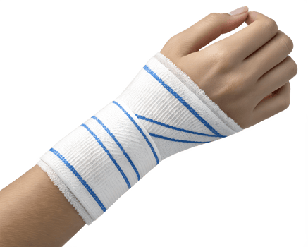 A bandage wrapped around a wrist, symbolizing injury care., isolated on a transparent background png