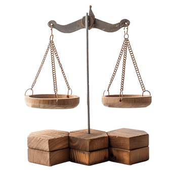 Rustic Wooden Balance Scale with Metal Arms and Chains png