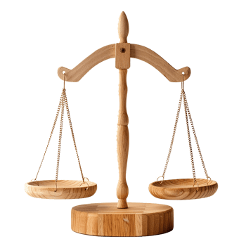Wooden Balance Scale with Golden Chains and Shallow Dishes A Symbol of Justice and Equality png