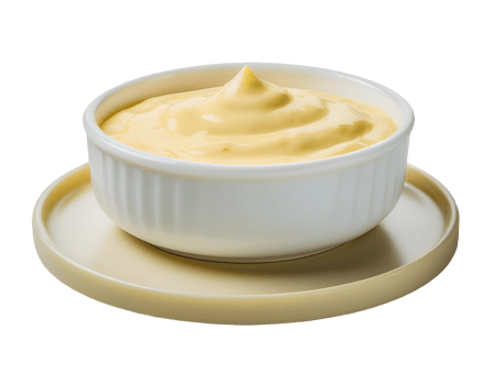 realistic 3d isometric cheese sauce in white ceramic bowl, creamy and smooth melted cheddar dip, rich dairy-based condiment, gourmet food topping, on isolated background png
