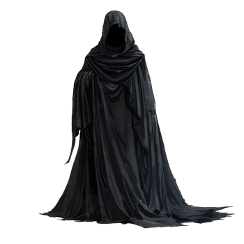 Mysterious Figure in a Long Dark Hooded Cloak Illustration png