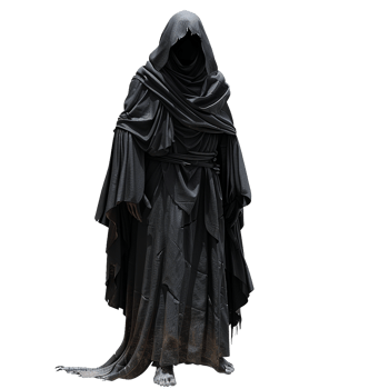 Mysterious Figure in a Dark Hooded Robe A Striking Image of an Enigmatic Personage png