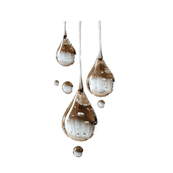 Elegant droplets of liquid with air bubbles suspended in charming formation against a bright background png
