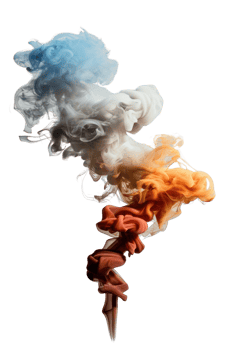 Colorful Swirls of Smoke Forming Abstract Patterns in the Air with Various Tones of Blue, White, Orange and Brown png