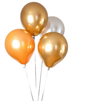 Colorful balloons in shades of gold, orange, and silver for festive occasions and celebrations captured against a white background png