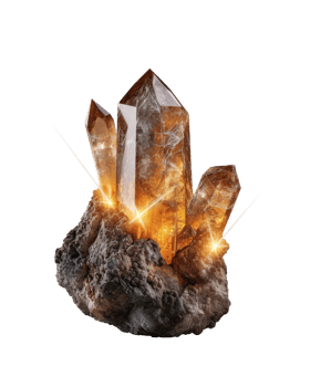 Stunning Golden Crystal Cluster with Radiant Highlights on Dark Rock Base for Digital Art and Natural Aesthetics png