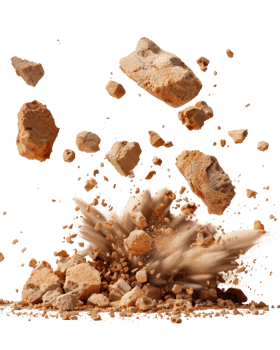 Explosion of Dust and Debris from Rock Fragmentation Against a Black Background Capturing Dynamic Movement and Energy png