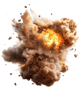 Realistic explosion with fiery burst and smoke clouds demonstrating energy and power in a dramatic, dynamic scene png
