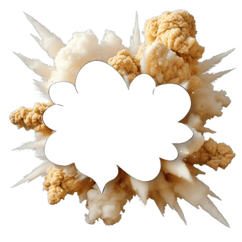 Dynamic Explosion with Smoke and Dust Emitting from a Central Point, Isolated on Transparent Background png
