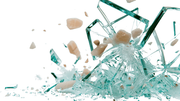 Shattered Glass Fragments in Motion, Dynamic Scene of Broken Pieces, High-Resolution Detail, Light Reflections and Texture png