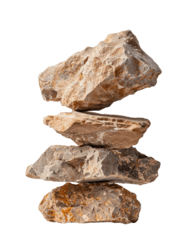 Stacked Natural Rocks in Balanced Arrangement Against White Background for Tranquil Outdoor and Nature Themes png