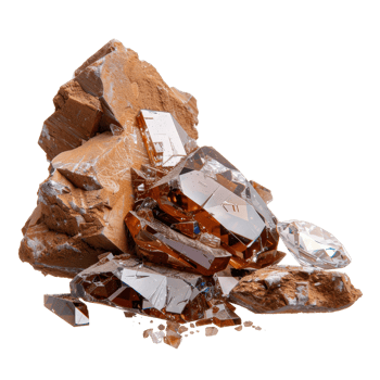 Brown and Clear Crystals on Brown Rock Background with Various Shapes and Textures for Geology and Jewelry Design png