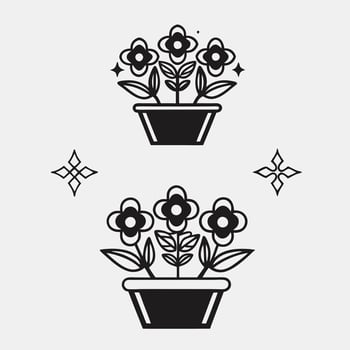 Black White Floral Illustration Beautiful Hand-Drawn Potted Flower Art vector