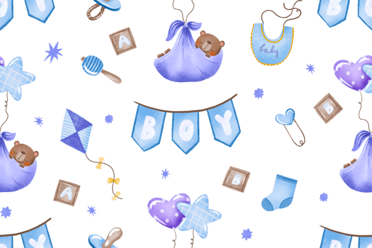 Blue seamless pattern with little teddy bear. Hand drawn watercolor baby boy nursery background. Newborn baby boy seamless background png