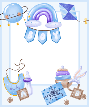Its a boy gender party greeting card invitation. Baby boy blue things and toys. . Baby shower card png