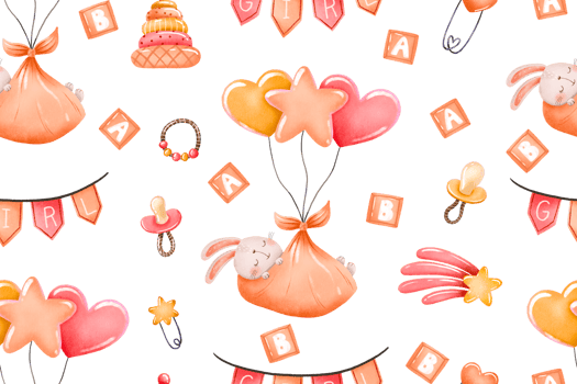 Its a girl things. Baby girl baby shower clipart. Rabbit Girl with balloon seamless pattern. hand drawn background. Newborn design for shirt design, fashion print design fashion graphic kids clothes. png