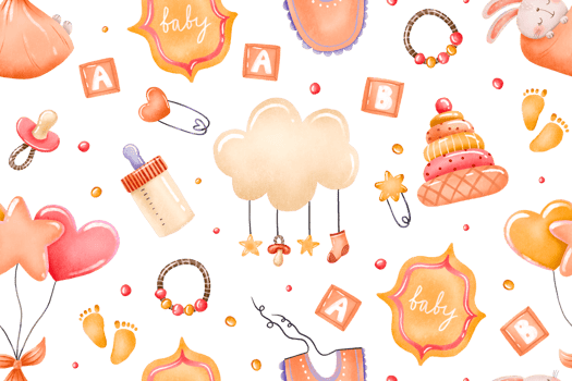 Its a girl pink pastel colores seamless pattern. Baby shower background with cute bunny on air balloon. Cute little girl baby background. Baby newborn girl for textile wall art wrapp png