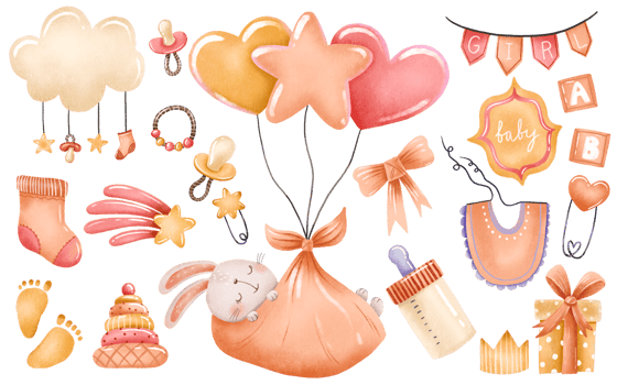 Its a girl things. Baby girl baby shower clipart. Rabbit Girl with balloon. hand drawn illustration. Used for baby or kids shirt design, fashion print design, fashion graphic, t-shirt, kids clothes. png