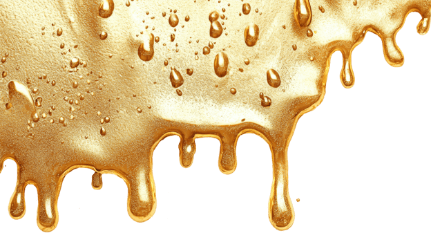 Luxurious golden liquid melting effect, isolated on transparent background png