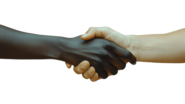 Handshake between two people of different ethnicities, isolated on white png