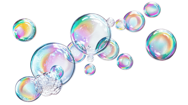 Floating soap bubbles in various sizes, isolated on white png
