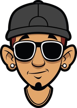 Cartoon portrait of a person, sporting a cap and sunglasses mascot logo vector
