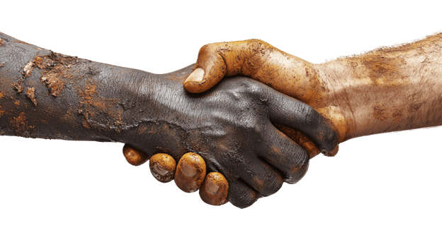 Two arms shaking, one with darker skin tone, isolated on transparent background png