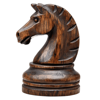 Hand-Carved Wooden Knight Chess Piece, Dark Brown, Close-Up png