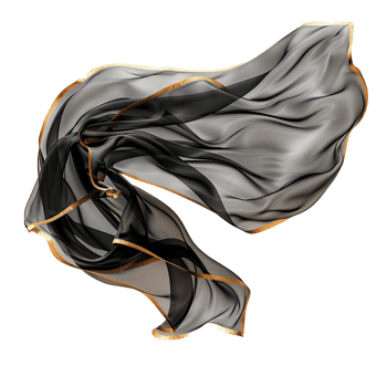 Elegant Black and Gold Sheer Fabric Draped in Motion, Abstract Art, Luxury Texture png