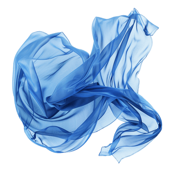 Abstract image of flowing blue silk fabric in motion, elegant and graceful textile texture, light and airy chiffon material, swirling design, dynamic movement png