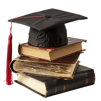 Graduation Cap Atop Stack of Vintage Textbooks Represents Academic Achievement and Knowledge png