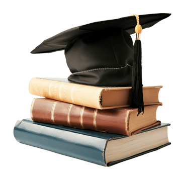 Graduation Cap Rests Atop a Stack of Old Books Symbolizing Education and Learning png
