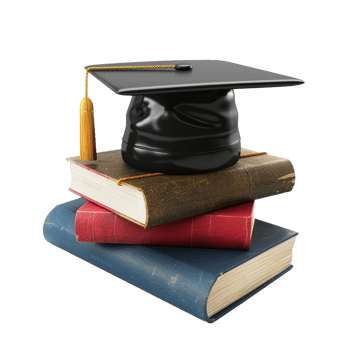 Graduation Cap Resting on a Stack of Vintage Textbooks Representing Academic Achievement and Higher Education png