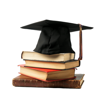 Graduation Cap Resting on a Stack of Old Books, Symbolizing Education and Knowledge png