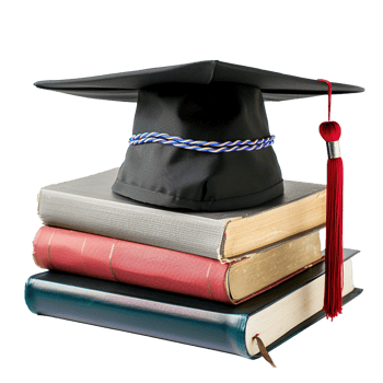 Graduation Cap Atop Stack of Books Representing Academic Achievement and Knowledge png