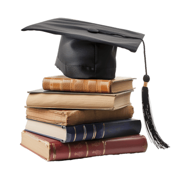 A Graduation Cap Rests Atop a Stack of Old Books Symbolizing Education png