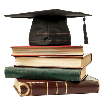 Graduation Cap Atop Stack of Old Books Represents Academic Achievement and Knowledge png