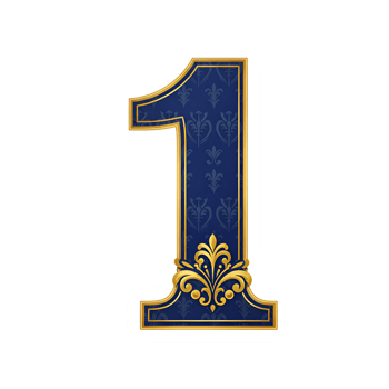 Elegant Gold and Blue Number One with Ornate Design png