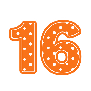 Orange and White Polka Dot Number Sixteen - Sweet Sixteen Celebration png