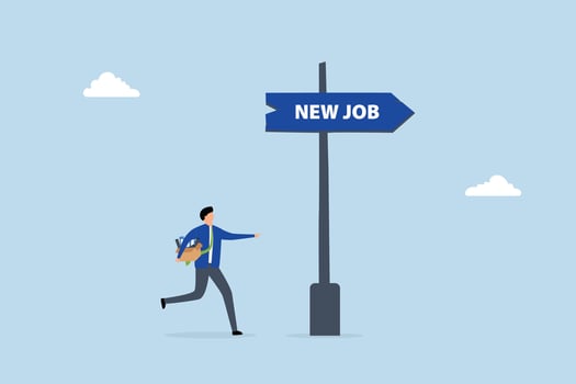 Change to new job, Employee in business transporting items for a new job opportunity. vector