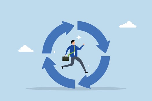 Working habit, businessman running on habit circle arrow diagram. vector