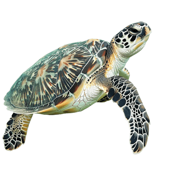 Stunning Green Sea Turtle Swimming in Ocean Waters, Detailed Shell Pattern and Flippers Visible Against White Background png
