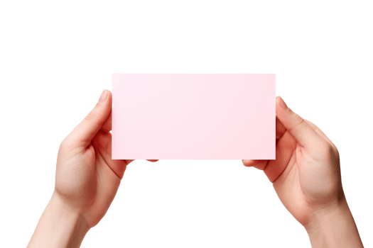 Human hands holding a pink paper isolated on transparent background png